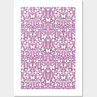 BUTTERFLY DAMASK GEOMETRIC BOTANICAL FLORAL PATTERN PASTEL PURPLE LILAC Posters and Art